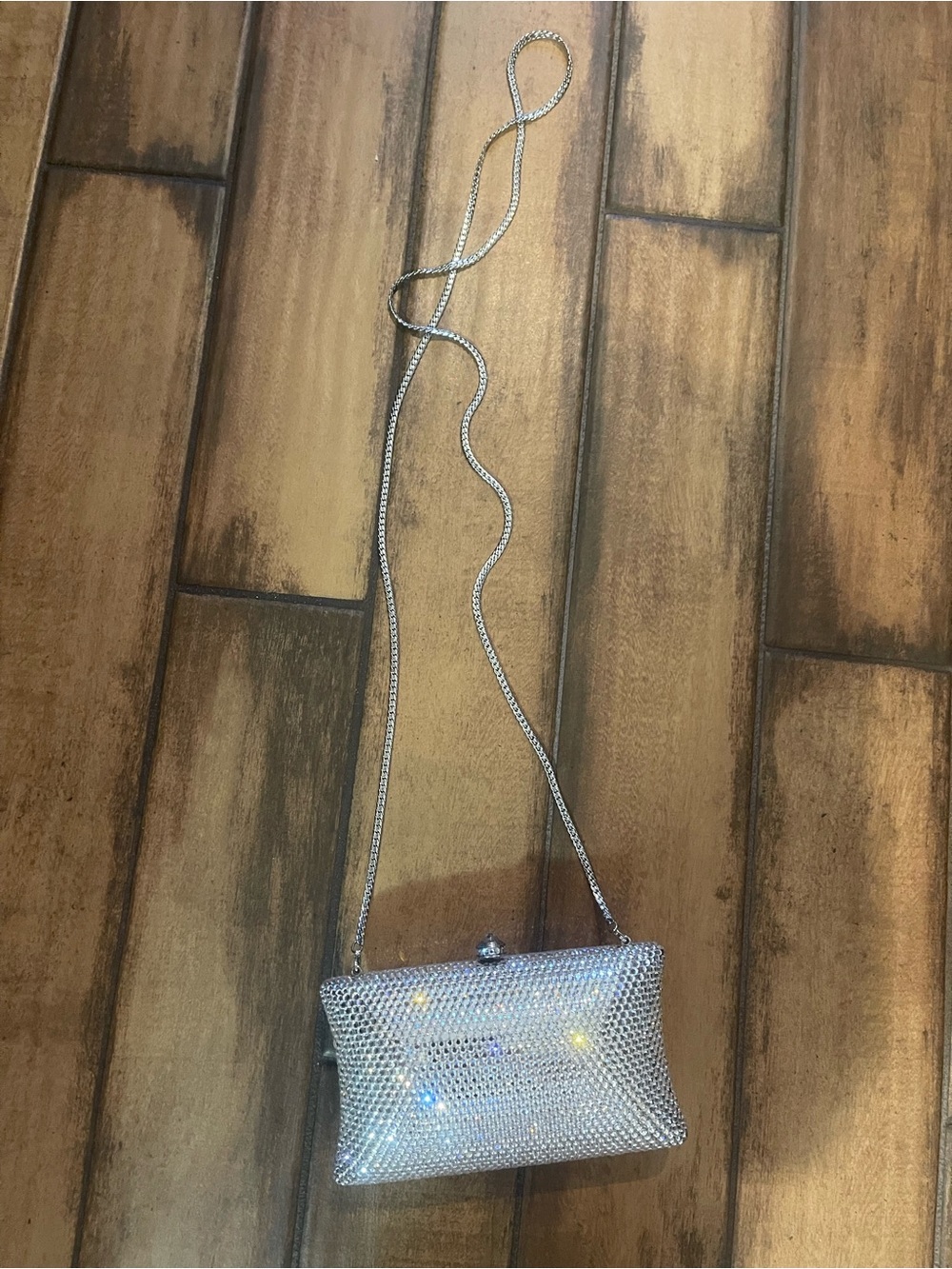 Silver Rhinestone Evening Clutch Shoulder Bag